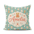 Custom Name Teddy Bears with Bows and Hearts on Teal Background Square Filled Cushion Throw Pillow Sofa Bed Home Decor Zip Washable UK Made