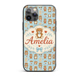 Adorable Teddy Bears with Heart Motifs on Blue Custom Name Protective Phone Case Mobile Cover Durable Everyday Smartphone Shock Resistant