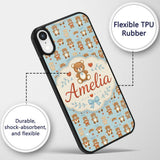 Adorable Teddy Bears with Heart Motifs on Blue Custom Name Protective Phone Case Mobile Cover Durable Everyday Smartphone Shock Resistant