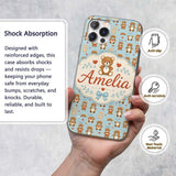 Adorable Teddy Bears with Heart Motifs on Blue Custom Name Protective Phone Case Mobile Cover Durable Everyday Smartphone Shock Resistant