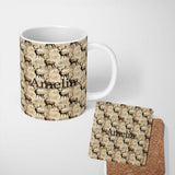 Personalized Custom Name Classic Stag Deer Silhouettes on Beige Background Seamless Pattern 11oz Ceramic Coffee Tea Mug White Large Handle