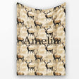 Classic Stag Deer Silhouettes on Beige Background Seamless Pattern  Personalised Custom Name Super Soft Fleece Blanket Bed Sofa Throw