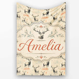 Artistic Deer Illustration with Abstract Background Seamless  Personalised Custom Name Super Soft Fleece Blanket Bed Sofa Throw