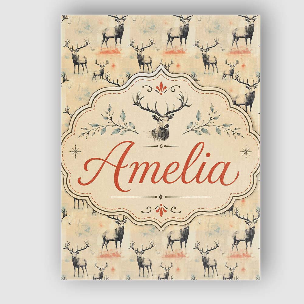 Personalised Name Artistic Deer Illustration Custom Bespoke  Contemporary Display Canvas Wall Art Print Decor Picture Ready to Hang