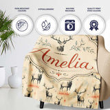 Artistic Deer Illustration with Abstract Background Seamless  Personalised Custom Name Super Soft Fleece Blanket Bed Sofa Throw