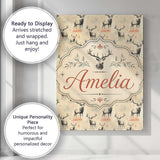 Personalised Name Artistic Deer Illustration Custom Bespoke  Contemporary Display Canvas Wall Art Print Decor Picture Ready to Hang
