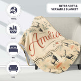 Artistic Deer Illustration with Abstract Background Seamless  Personalised Custom Name Super Soft Fleece Blanket Bed Sofa Throw