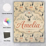 Personalised Name Artistic Deer Illustration Custom Bespoke  Contemporary Display Canvas Wall Art Print Decor Picture Ready to Hang