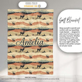 Majestic Deer in Mountain Landscape Sunset Seamless Pattern Name  Personalised Custom Name Super Soft Fleece Blanket Bed Sofa Throw