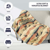 Majestic Deer in Mountain Landscape Sunset Seamless Pattern Name  Personalised Custom Name Super Soft Fleece Blanket Bed Sofa Throw