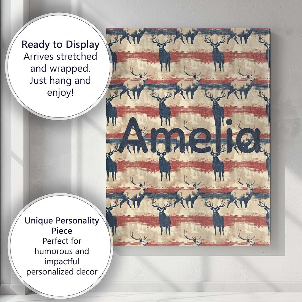 Personalised Name Rustic Deer Silhouettes Custom  Unique Gift Idea Elegant Feature Canvas Wall Art Print Decor Picture Ready to Hang