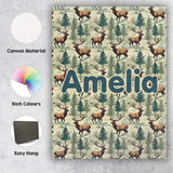 Personalised Name Woodland Deer with Pine Custom  Unique Gift Idea Elegant Feature Canvas Wall Art Print Decor Picture Ready to Hang