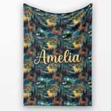 Artistic Deer Night Sky with Stars and Forest Seamless Pattern Name  Personalised Custom Name Super Soft Fleece Blanket Bed Sofa Throw