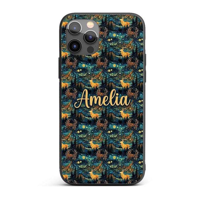 Artistic Deer Night Sky with Stars and Forest Custom Name Protective Phone Case Mobile Cover Durable Everyday Smartphone Shock Resistant