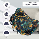 Artistic Deer Night Sky with Stars and Forest Seamless Pattern Name  Personalised Custom Name Super Soft Fleece Blanket Bed Sofa Throw