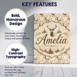 Personalised Name Classic Deer in Sepia Custom  Modern Room Accent Elegant Feature Canvas Wall Art Print Decor Picture Ready to Hang