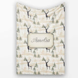 Minimal Deer Silhouette with Abstract Woodland Background Seamless  Personalised Custom Name Super Soft Fleece Blanket Bed Sofa Throw