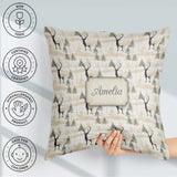 Custom Name Minimal Deer Silhouette Abstract Woodland Background Square Filled Cushion Throw Pillow Sofa Bed Home Decor Zip Washable UK Made