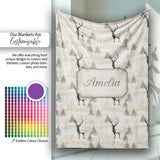Minimal Deer Silhouette with Abstract Woodland Background Seamless  Personalised Custom Name Super Soft Fleece Blanket Bed Sofa Throw