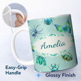 Personalized Custom Name Iridescent Multicolor Bubble Abstract Seamless Pattern Lovely 11oz Ceramic Coffee Tea Mug White Large Handle