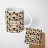 Personalized Custom Name Rustic Deer in Woodland Watercolor Scene Earthy Tones Seamless 11oz Ceramic Coffee Tea Mug White Large Handle