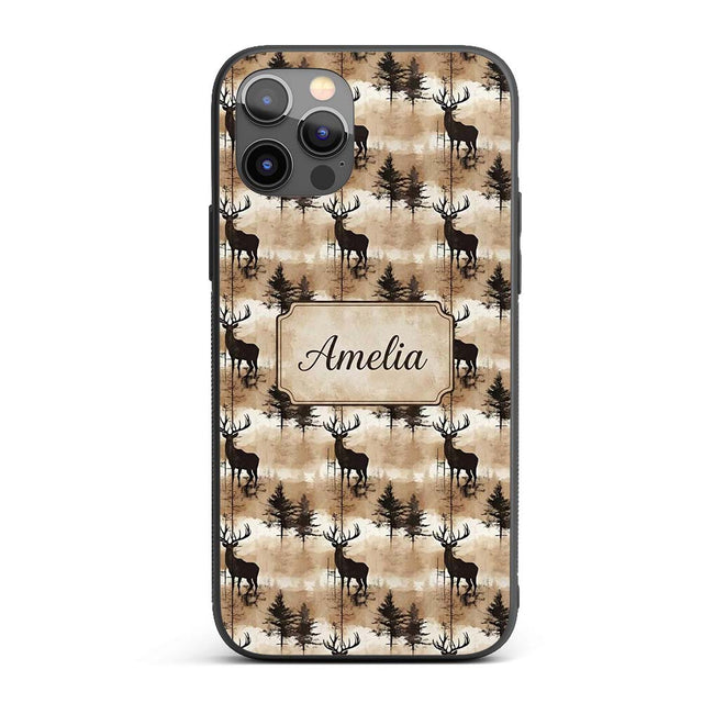 Rustic Deer in Woodland Watercolor Scene Earthy Custom Name Protective Phone Case Mobile Cover Durable Everyday Smartphone Shock Resistant
