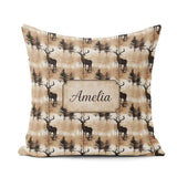Custom Name Rustic Deer in Woodland Scene Earthy Tones Seamless Square Filled Cushion Throw Pillow Sofa Bed Home Decor Zip Washable UK Made
