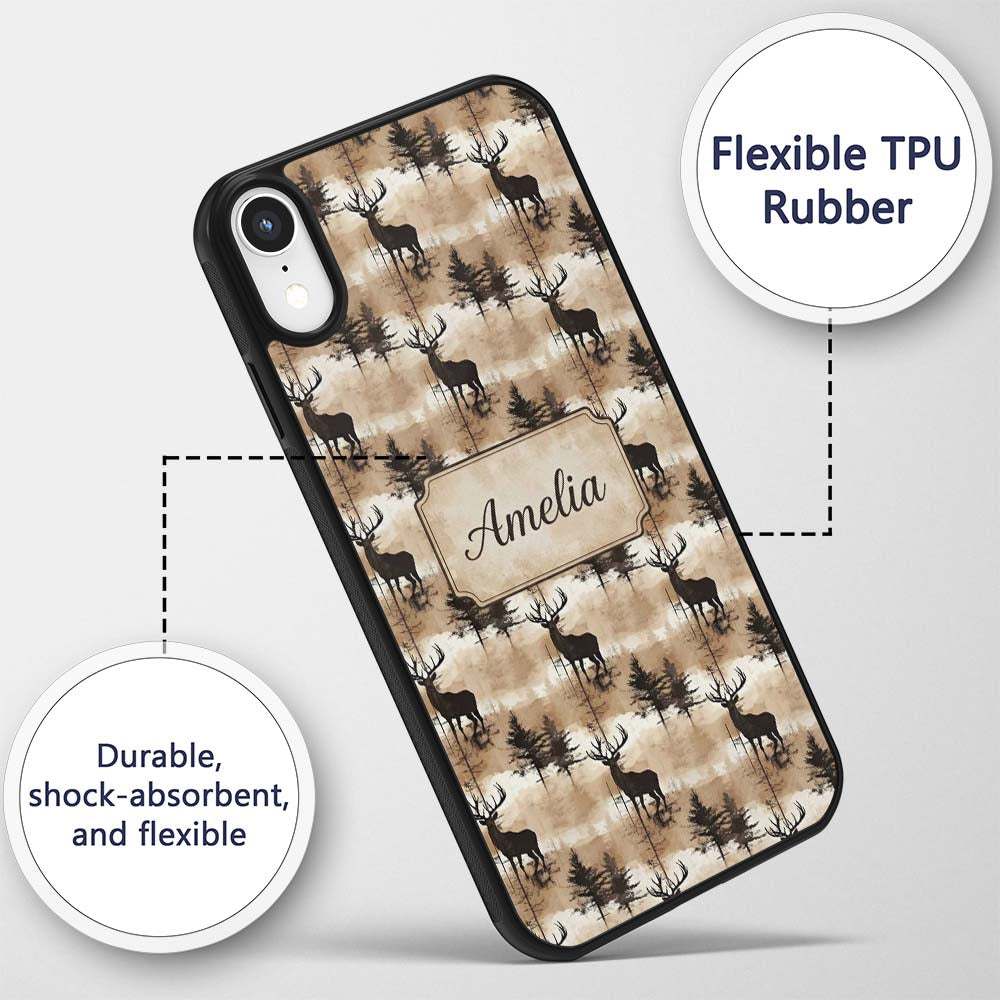 Rustic Deer in Woodland Watercolor Scene Earthy Custom Name Protective Phone Case Mobile Cover Durable Everyday Smartphone Shock Resistant