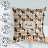 Custom Name Rustic Deer in Woodland Scene Earthy Tones Seamless Square Filled Cushion Throw Pillow Sofa Bed Home Decor Zip Washable UK Made