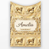 Antique Cheetah Postage Stamp Sepia Safari Wildlife Seamless Pattern  Personalised Custom Name Super Soft Fleece Blanket Bed Sofa Throw