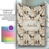 Classic Deer in Forest Landscape Warm Brown Tones Seamless Pattern  Personalised Custom Name Super Soft Fleece Blanket Bed Sofa Throw