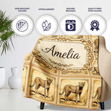 Antique Cheetah Postage Stamp Sepia Safari Wildlife Seamless Pattern  Personalised Custom Name Super Soft Fleece Blanket Bed Sofa Throw