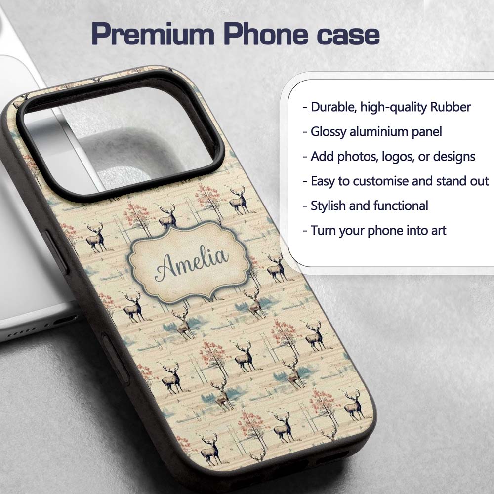 Deer with Autumn Trees and Soft Nature Scene Custom Name Protective Phone Case Mobile Cover Durable Everyday Smartphone Shock Resistant