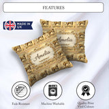 Custom Name Antique Cheetah Stamp Sepia Safari Wildlife Seamless Square Filled Cushion Throw Pillow Sofa Bed Home Decor Zip Washable UK Made