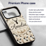 Modern Deer Silhouette with Forest Background Custom Name Protective Phone Case Mobile Cover Durable Everyday Smartphone Shock Resistant