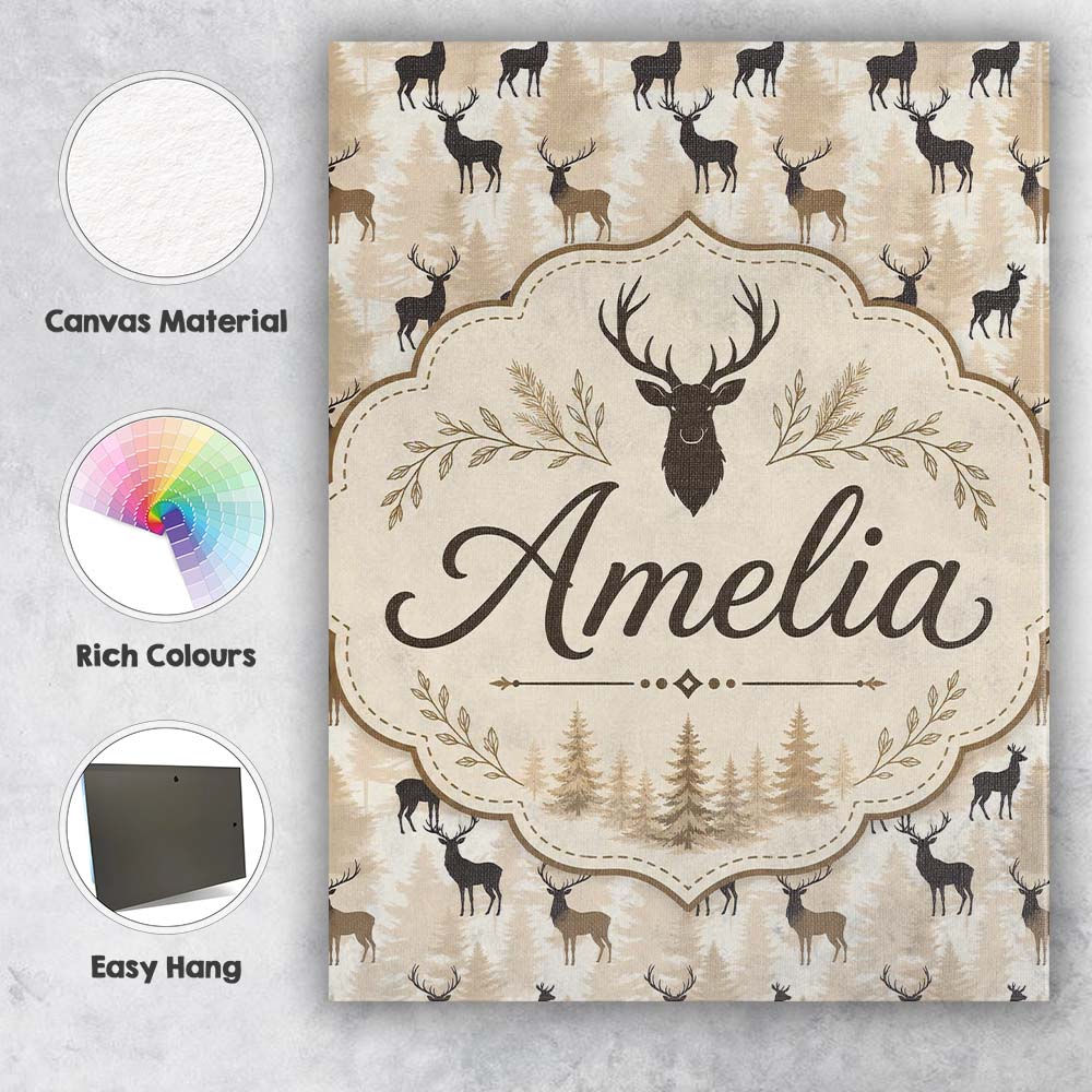Personalised Name Modern Deer Silhouette Custom  Unique Gift Idea Elegant Feature Canvas Wall Art Print Decor Picture Ready to Hang
