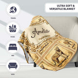 Antique Cheetah Postage Stamp Sepia Safari Wildlife Seamless Pattern  Personalised Custom Name Super Soft Fleece Blanket Bed Sofa Throw