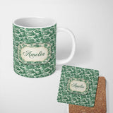 Personalized Custom Name Classic Green Toile Countryside Village Scenic Landscape Seamless 11oz Ceramic Coffee Tea Mug White Large Handle