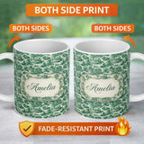 Personalized Custom Name Classic Green Toile Countryside Village Scenic Landscape Seamless 11oz Ceramic Coffee Tea Mug White Large Handle