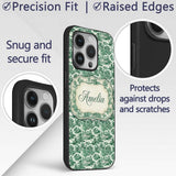 Classic Green Toile Countryside Village Scenic Custom Name Protective Phone Case Mobile Cover Durable Everyday Smartphone Shock Resistant