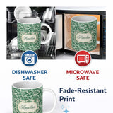 Personalized Custom Name Classic Green Toile Countryside Village Scenic Landscape Seamless 11oz Ceramic Coffee Tea Mug White Large Handle
