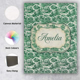 Personalised Name Classic Green Toile Custom Modern Room Accent Creative Decorator Style Canvas Wall Art Print Decor Picture Ready to Hang