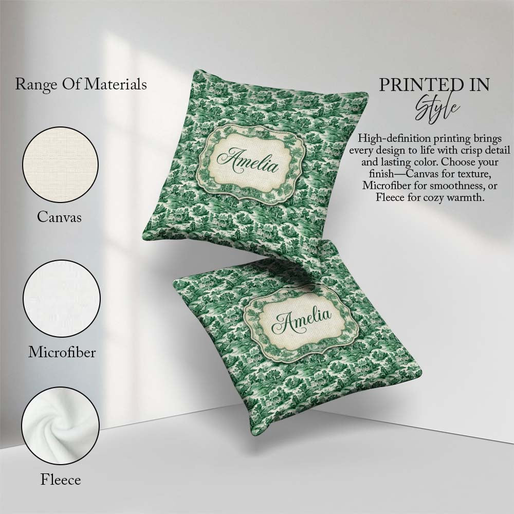 Custom Name Classic Green Countryside Village Landscape Seamless Square Filled Cushion Throw Pillow Sofa Bed Home Decor Zip Washable UK Made