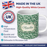 Personalized Custom Name Classic Green Toile Countryside Village Scenic Landscape Seamless 11oz Ceramic Coffee Tea Mug White Large Handle