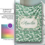 Classic Green Toile Countryside Village Scenic Landscape Seamless  Personalised Custom Name Super Soft Fleece Blanket Bed Sofa Throw