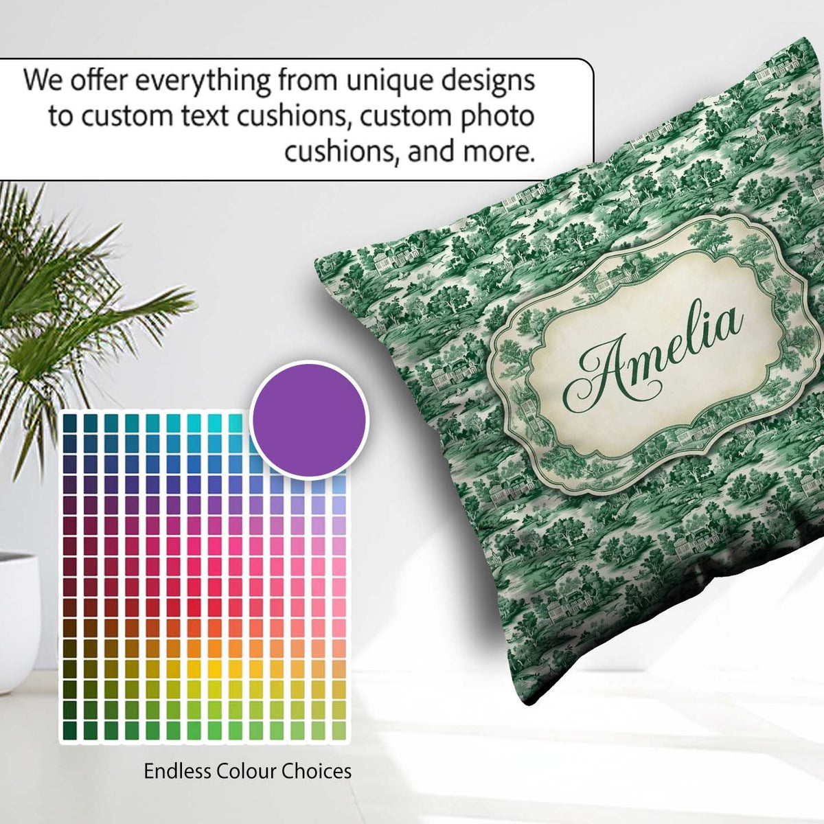 Custom Name Classic Green Countryside Village Landscape Seamless Square Filled Cushion Throw Pillow Sofa Bed Home Decor Zip Washable UK Made