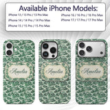 Classic Green Toile Countryside Village Scenic Custom Name Protective Phone Case Mobile Cover Durable Everyday Smartphone Shock Resistant