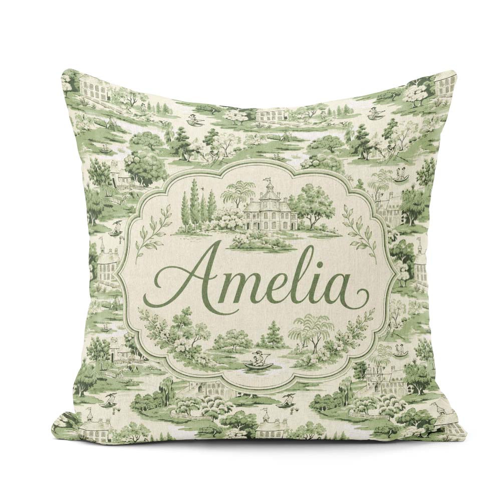 Custom Name Elegant Estate Garden Scenic Toile Design Seamless Square Filled Cushion Throw Pillow Sofa Bed Home Decor Zip Washable UK Made