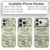 Elegant Countryside Estate Garden Scenic Toile Custom Name Protective Phone Case Mobile Cover Durable Everyday Smartphone Shock Resistant
