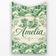 Traditional Green Toile Woodland Estate Scenic Nature Seamless  Personalised Custom Name Super Soft Fleece Blanket Bed Sofa Throw